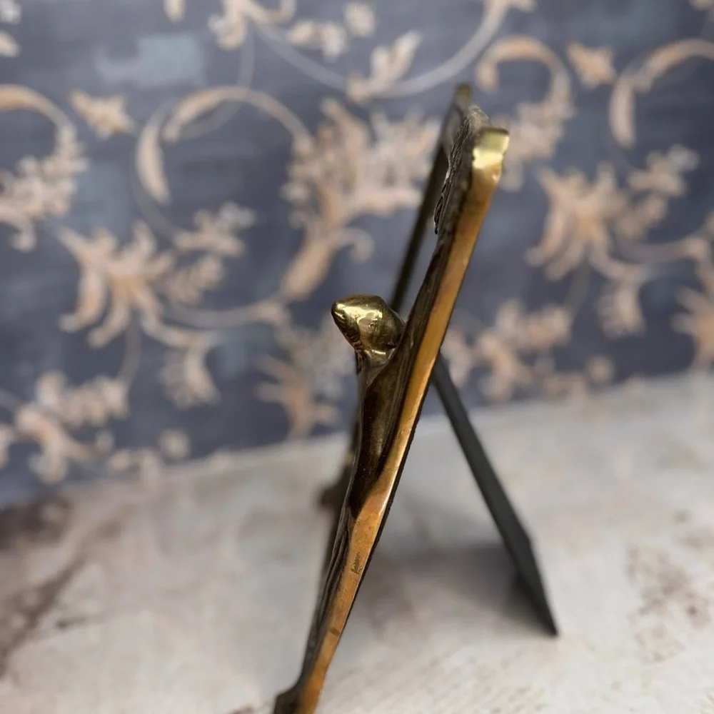 Vintage Art Nouveau Brass Lady of the Lake Vanity Mirror